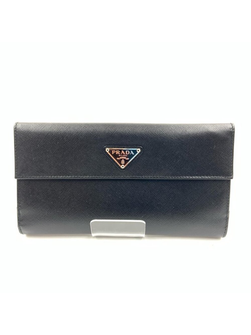 Prada Saffiano Triangle Logo Snap Bifold Wallet Black
